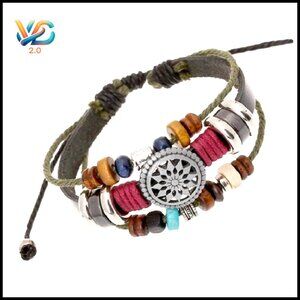 Adjustable‎ Bohemian Charm Bracelet with PU Leather and Beads